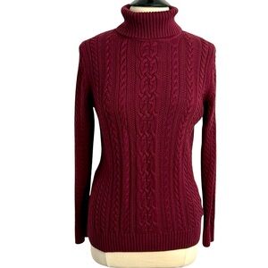 Women's Long Sleeve Fisherman Cable Knit Turtleneck Sweater